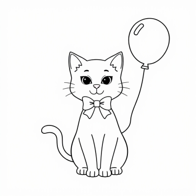 Cat with a Bow and Balloon