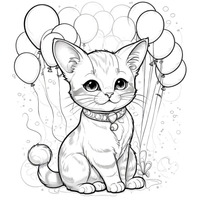 Kitten with Balloons for a Card