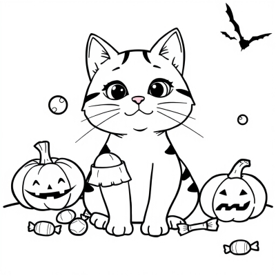 Cat with Candies on Halloween