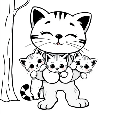 Cat with Kittens in Mittens