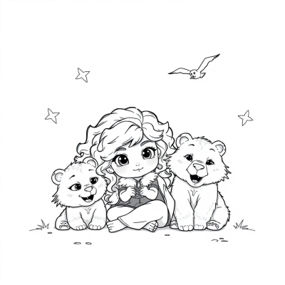 Chibi Merida with Bear Cubs