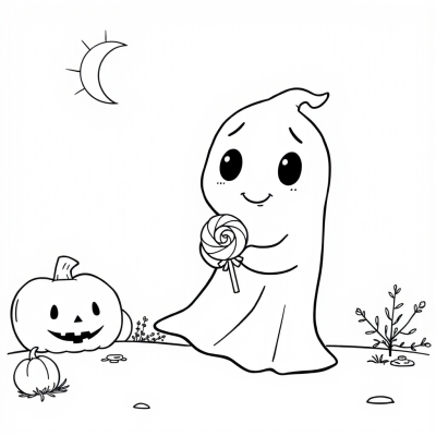 Cute Ghost with a Lollipop