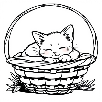 Cute Kitten Sleeping in a Basket