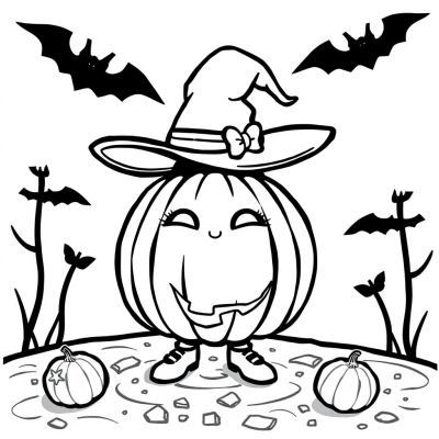 Cute Pumpkin in a Witch Hat