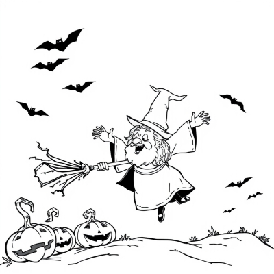 Evil Old Witch Flying on Halloween