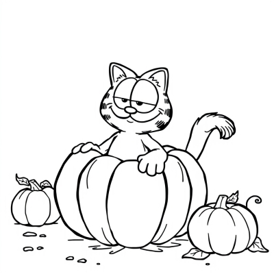 Garfield the Cat Sitting in a Pumpkin