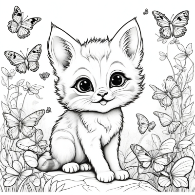 Kitten and Butterflies