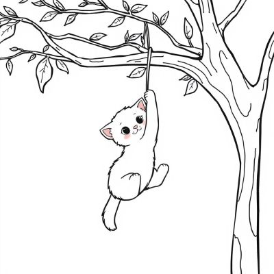 Kitten Hanging on a Tree