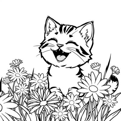 Kitten Laughing in Daisies
