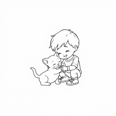 Kitten Playing with Boy
