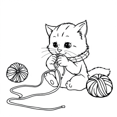 Котенок играет с нитками