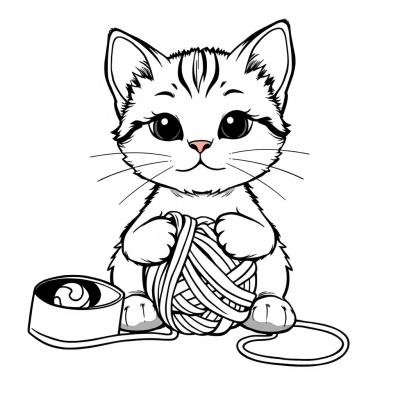 Kitten with a Ball of Yarn