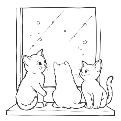 Kittens Look Out the Window