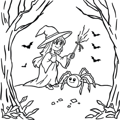 Witch and Spider on Halloween