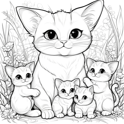 Mother Cat and Kittens