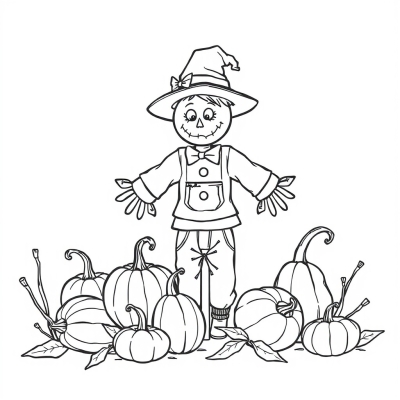 Scarecrow with Pumpkins for Kids on Halloween