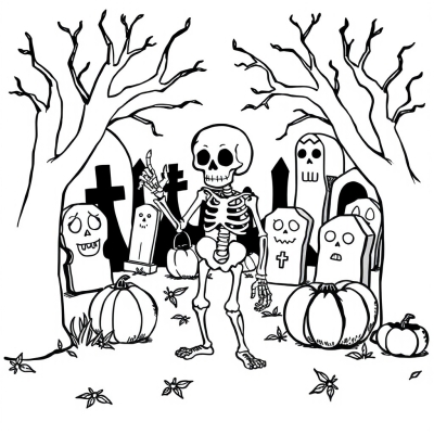 Skeleton in the Cemetery on Halloween