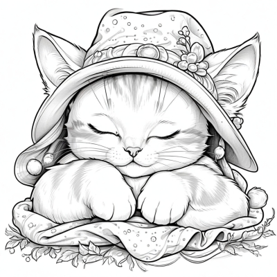 Sleeping Kitten in a Hat
