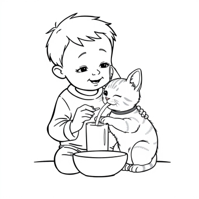 Boy Feeding Kitten Milk
