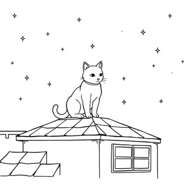 Cat on the Roof at Night