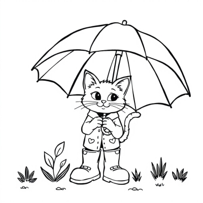 Cat in Boots Under an Umbrella