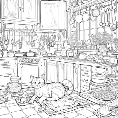 Cat in the Kitchen Waiting for Dinner