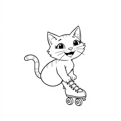 Smiling Cat on Roller Skates