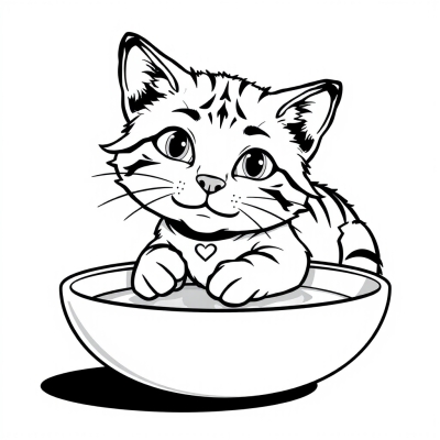 Cat Dipping Paw in Bowl