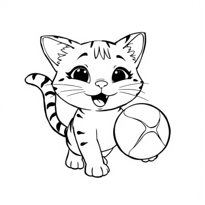 Playful Cat with a Ball