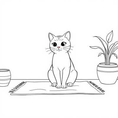 A Home Cat Sitting on a Mat