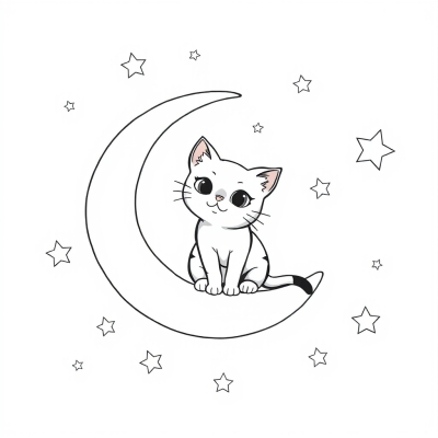 Kitten on the Moon and Stars