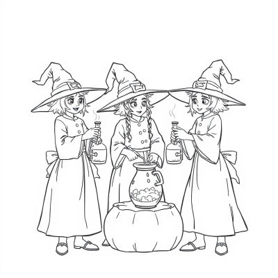 Three Witches Brewing Potions