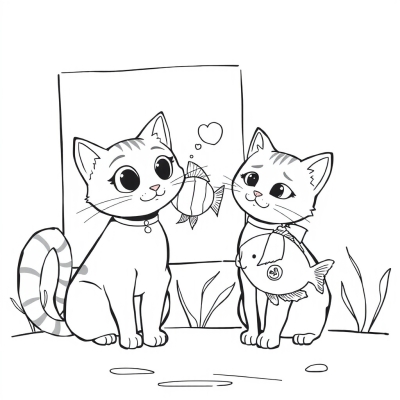 Two Cats and a Fish Painting
