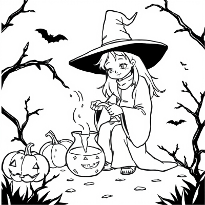 Witch Brewing Potion on Halloween