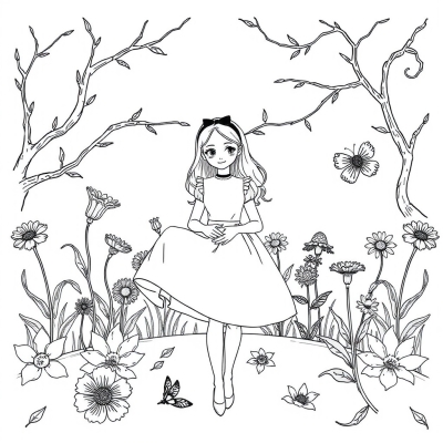 Alice in Wonderland and Flowers