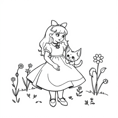 Alice in Wonderland and Kitten