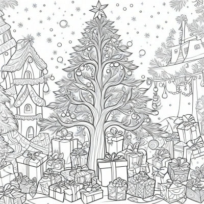 Anti-Stress Christmas Tree and Gifts with Intricate Patterns