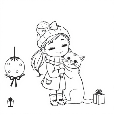 Christmas. Girl with Cat
