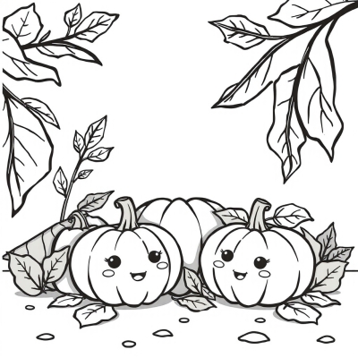 Kawaii Pumpkins and Leaves