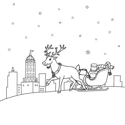 Reindeer Sleigh Over the City