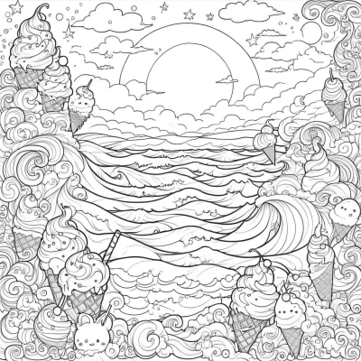Doodle Sunny Waves with Ice Cream