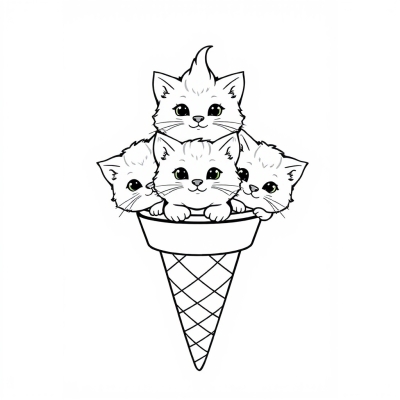 Ice Cream Cone with Three Kitten Scoops