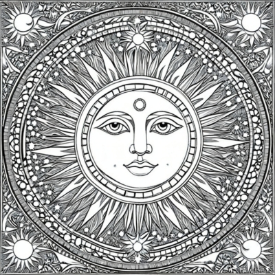 Mosaic Sun, Moon, and Stars