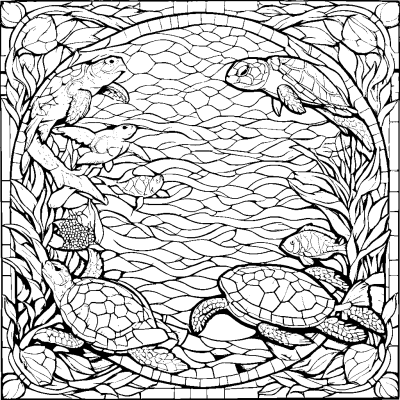 Mosaic Turtle and Fish