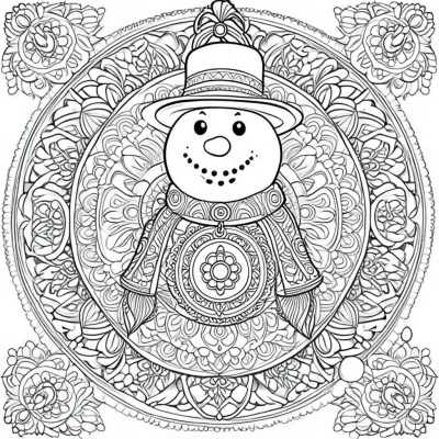 Снеговик с колокольчиком и мандала