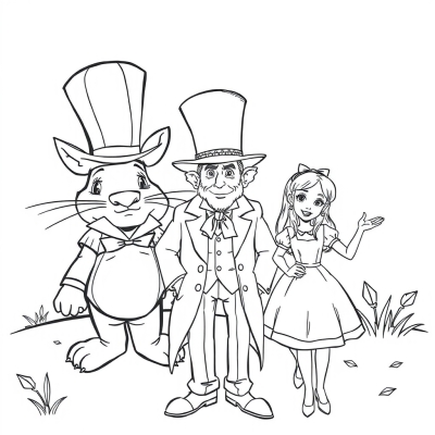 Mad Hatter, March Hare, and Alice in Wonderland