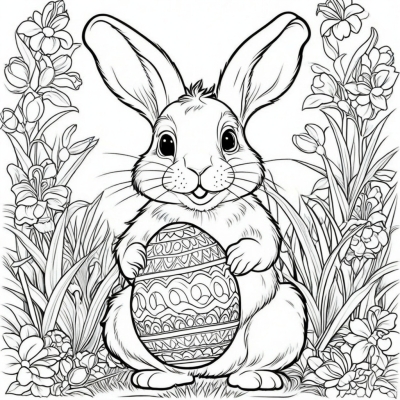 Bunny with a Painted Easter Egg