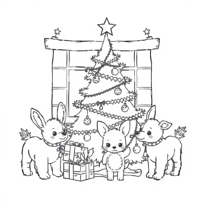 Cute Animals Decorating the Christmas Tree