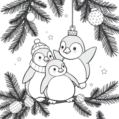Cute Penguins - Ornaments on the Christmas Tree