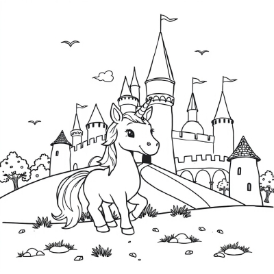 Cute Unicorn by the Castle